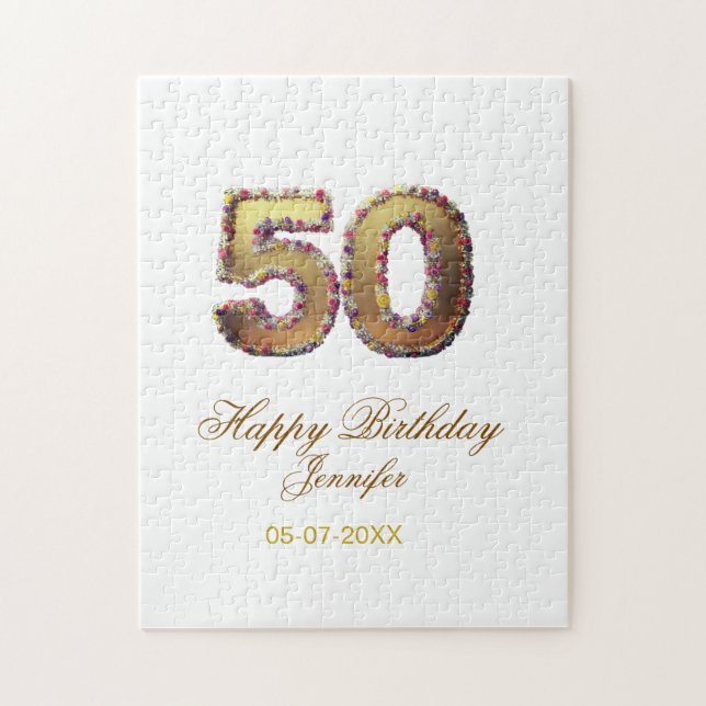 50th birthday add name date year gold floral bold  pussel (Vertikal)