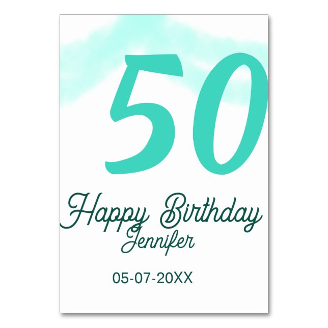 50th birthday add name date year green pastel bold bordsnummer (Framsidan)