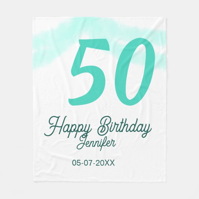 50th birthday add name date year green pastel bold fleecefilt (Framsidan)