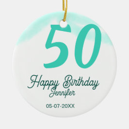 50th birthday add name date year green pastel bold julgransprydnad keramik