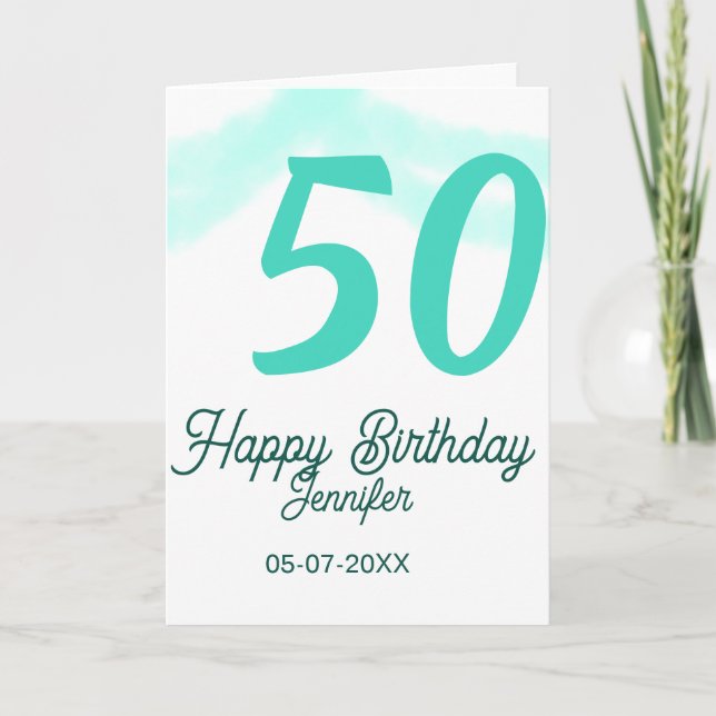 50th birthday add name date year green pastel bold kort (Framsida)