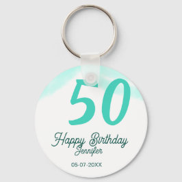 50th birthday add name date year green pastel bold nyckelring