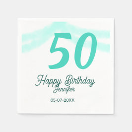 50th birthday add name date year green pastel bold pappersservett