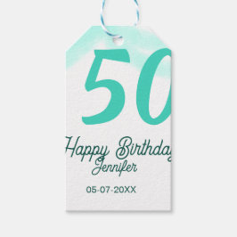50th birthday add name date year green pastel bold presentetikett