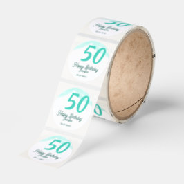 50th birthday add name date year green pastel bold runt klistermärke