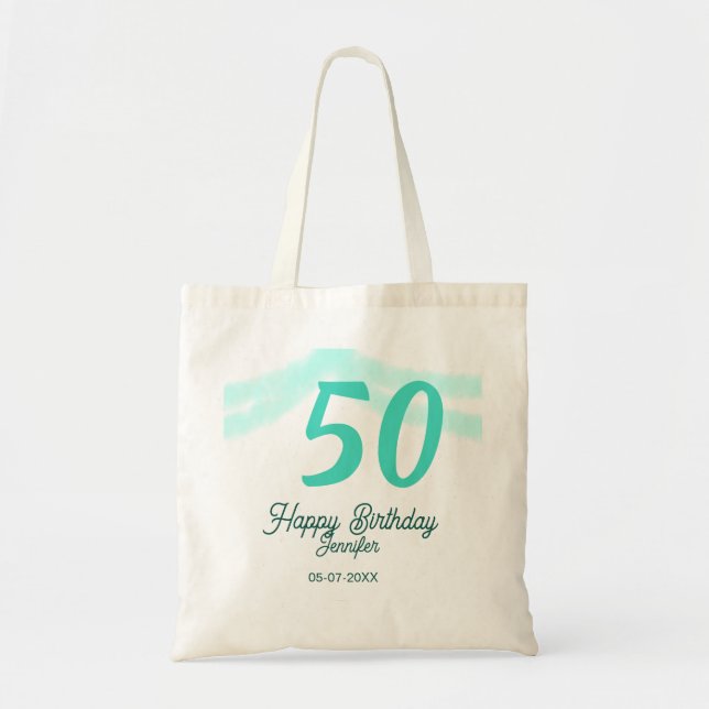 50th birthday add name date year green pastel bold tygkasse (Framsidan)