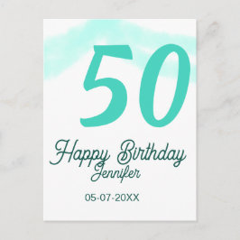 50th birthday add name date year green pastel bold vykort