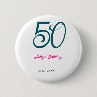 50th birthday add name year turquoise pink bold knapp
