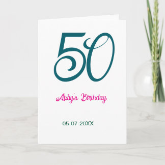 50th birthday add name year turquoise pink bold kort