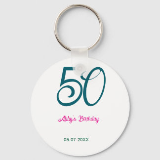 50th birthday add name year turquoise pink bold nyckelring