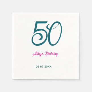 50th birthday add name year turquoise pink bold pappersservett