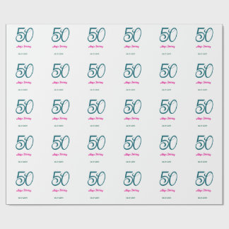 50th birthday add name year turquoise pink bold presentpapper
