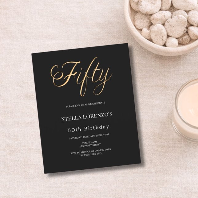 50th birthday black gold typography invitation (Skapare uppladdad)