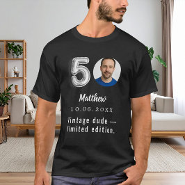 50th birthday black silver photo vintage dude t shirt