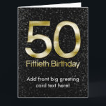50th Birthday, Elegant Black Gold Glam Kort<br><div class="desc">Rich,  sophisticated and elegant,  this 50th birthday gleams with the shine and glitter of metallic look gold,  gilded in a shiny finish,  with a black sparkle pattern background. Sure to bring an air of glam and bling to any fiftieth birthday celebration,  party or gift idea. Design Copyright © CustomInvitesOnline.</div>