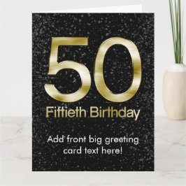 50th Birthday, Elegant Black Gold Glam Kort