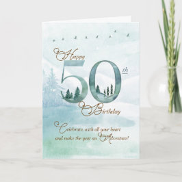 50th Birthday Evergreen Pines and Deer Nature Kort