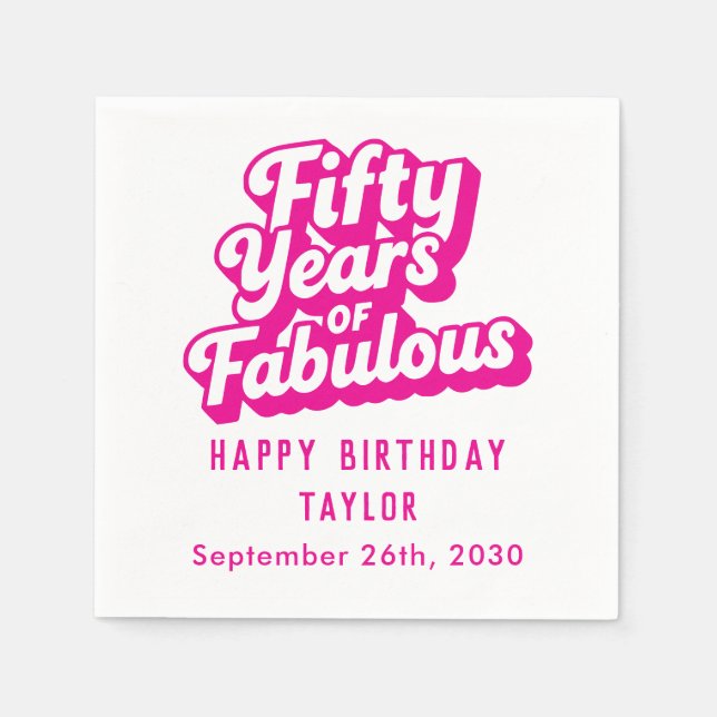 50th Birthday Fifty Years of Fabulous Retro Pink Pappersservett (Framsidan)