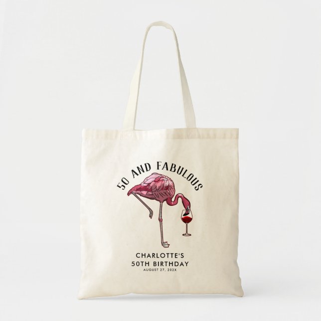 50th Birthday Flamingo 50 and Fab Novelty Custom Tygkasse (Framsidan)