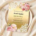 50th birthday gold pink florals inbjudningar<br><div class="desc">For an elegant and romantic 50th birthday. A faux gold looking background decorated with pink florals,  roses,  diamonds and white lace.  Personalize and add your name and details.</div>
