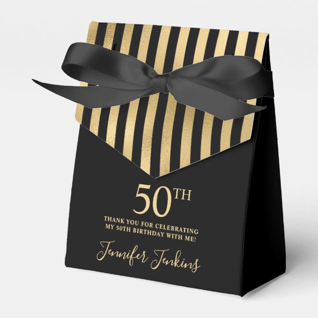 50th Birthday Gold Striped Thank You Presentaskar (Framsidan Sidan)