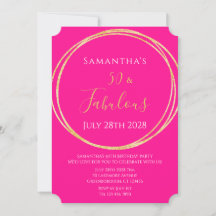 50th Birthday Hot Pink Gold Birthday Invitation
