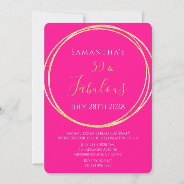 50th Birthday Hot Pink Gold Birthday Invitation Inbjudningar (Framsida)