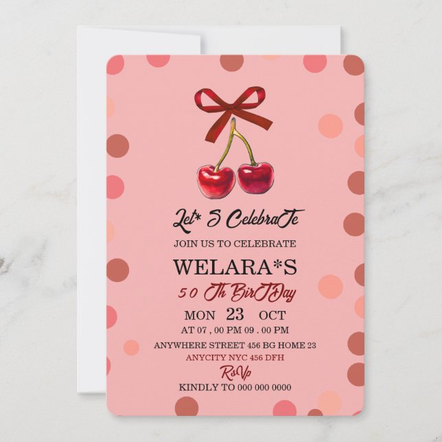 50th Birthday Invitation, 50th Invite, pink  Inbjudningar (Framsida)
