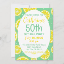 50th Birthday Invitation, Lemon and Green Motif