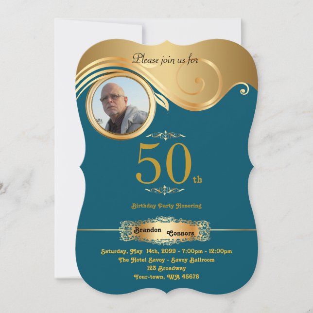50th,Birthday Man alla åldrar, konsthugg,Grönt gul Inbjudningar (Framsida)
