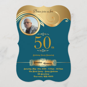 50th,Birthday Man alla åldrar, konsthugg,Grönt gul Inbjudningar