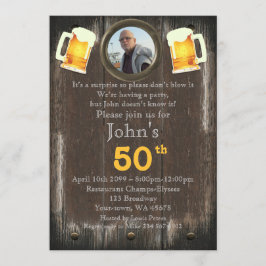 50th,Birthday Man,Party Man,alla åldrar,trä,rustik Inbjudningar