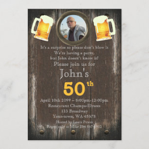 50th,Birthday Man,Party Man,alla åldrar,trä,rustik Inbjudningar