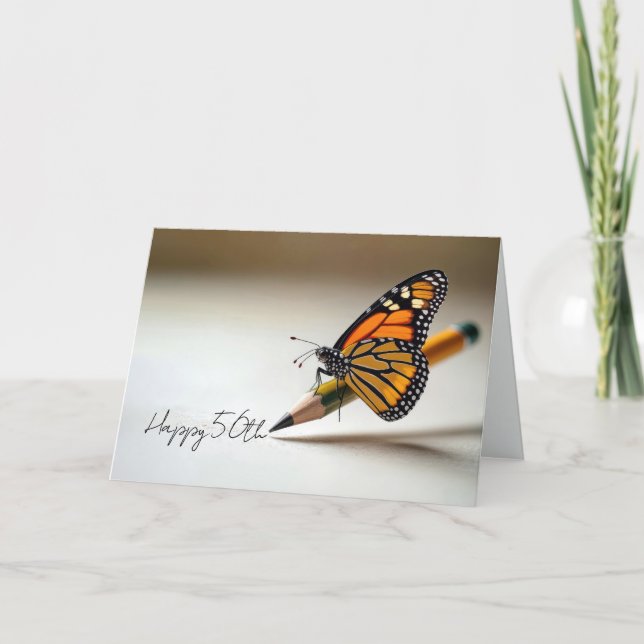 50th Birthday Monarch Butterfly On a Pencil Kort (Framsida)