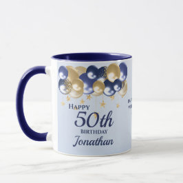 50th Birthday Navy Gold Balloons  Mugg