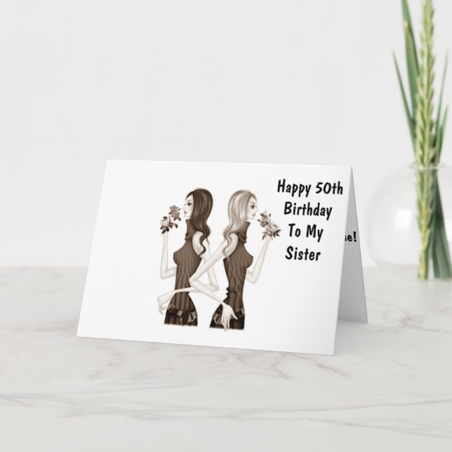 **50th** BIRTHDAY ÖNSKEMÅL TO MY **SISTER** Kort (Framsida)