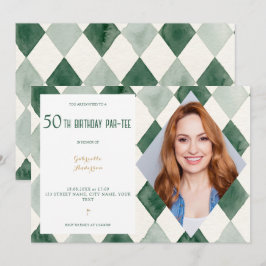 50th Birthday Par-Tee Watercolor Argyle Golf Green Inbjudningar