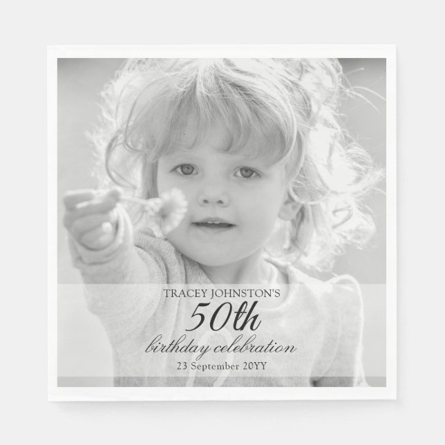 50th Birthday Party Black and White Pappersservett (Framsidan)