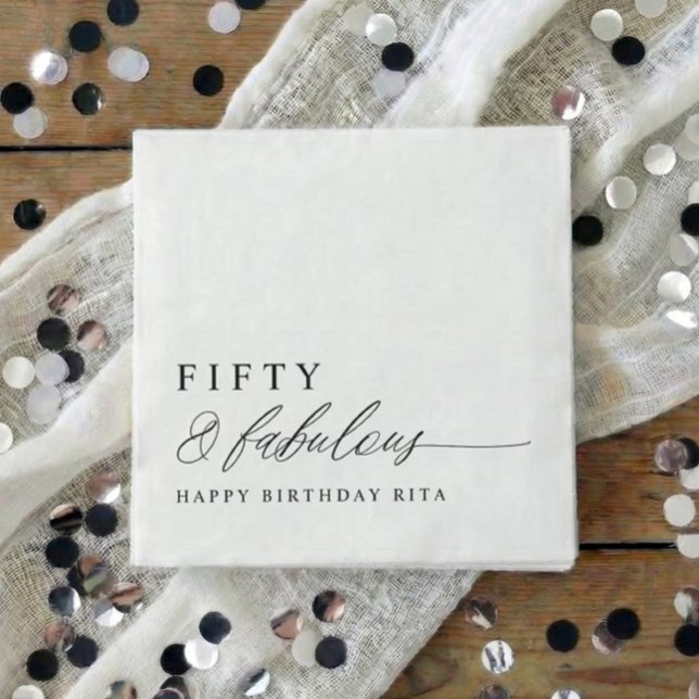 50th Birthday Party Fifty & Fabulous Modern Pappersservett (50 & Fabulous Birthday Party Napkins - Elegant Modern Calligraphy Script)