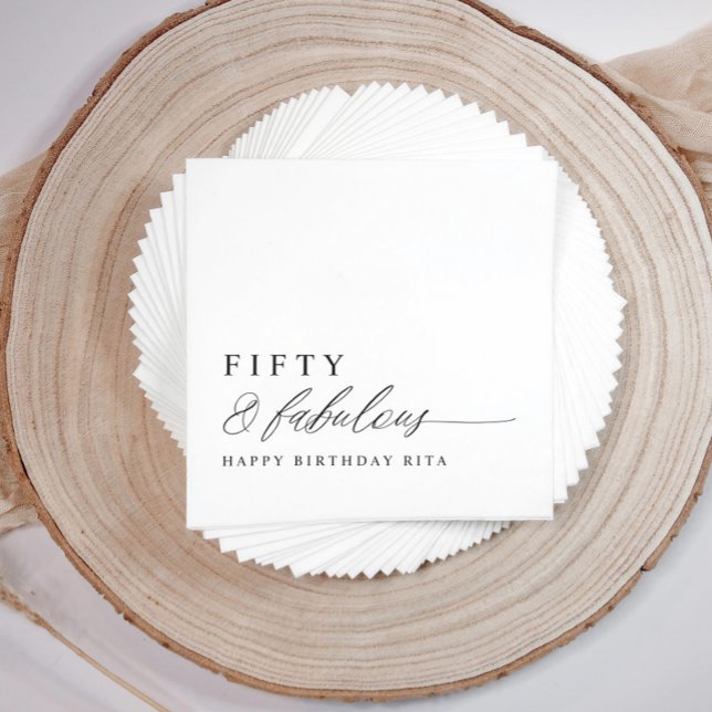 50th Birthday Party Fifty & Fabulous Modern Pappersservett (50 & Fabulous Birthday Party Napkins - Elegant Modern Calligraphy Script)