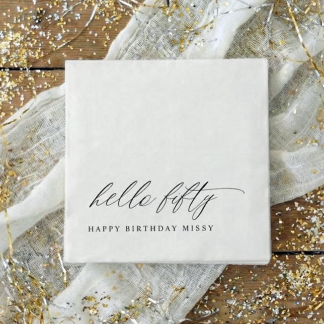 50th Birthday Party Hello 50 Modern Milestone Pappersservett (50th birthday party napkins - elegant modern black and white hello fifty party decor.)