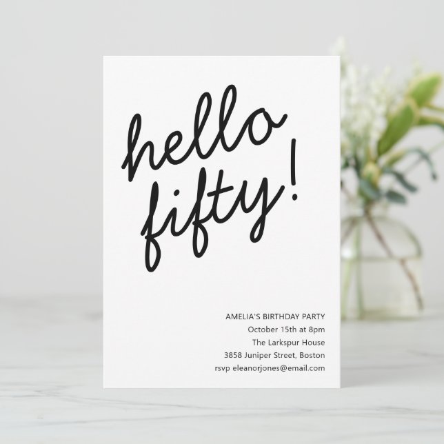 50th Birthday Party Modern Script Typography Inbjudningar (Stående Fram)