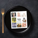 50th birthday party photo collage guys pappersservett<br><div class="desc">A napkin for a 50th birthday party for a guy,  celebrating his life with a collage of 8 of your photos.  Templates for the age 50 and a date.  Date of birth or the date of the party.  Black colored letters.  White background.</div>