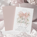 50th Birthday Party Pink Coquette Bow Rose Floral Inbjudningar<br><div class="desc">A large blush pink coquette bow is decorated with elegant pink roses on this birthday invitation. Classic script calligraphy lets your guests know it's a milestone birthday. Easy to personalize with your party details.</div>