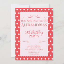 50th Birthday Party Pink Red Modern Invitation Inbjudningar
