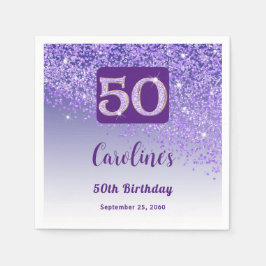 50th Birthday Party Sparkling Purple Glitter Pappersservett