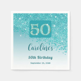 50th Birthday Party Sparkling Teal Blue Glitter Pappersservett
