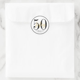 50th Birthday Party White Black Chic Round Favor Runt Klistermärke