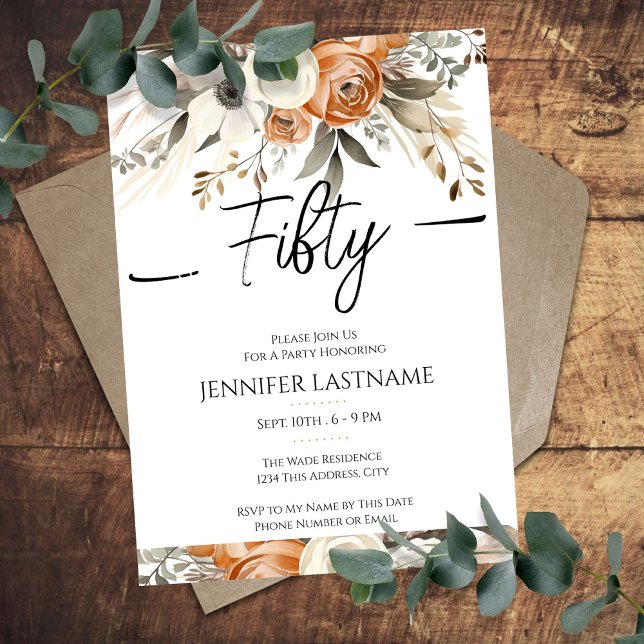 50th Birthday Rustic Floral Fall  Inbjudningar (Skapare uppladdad)