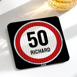 50th Birthday Speed Limit Sign - ANY AGE & NAME Underlägg Papper Kvadrat